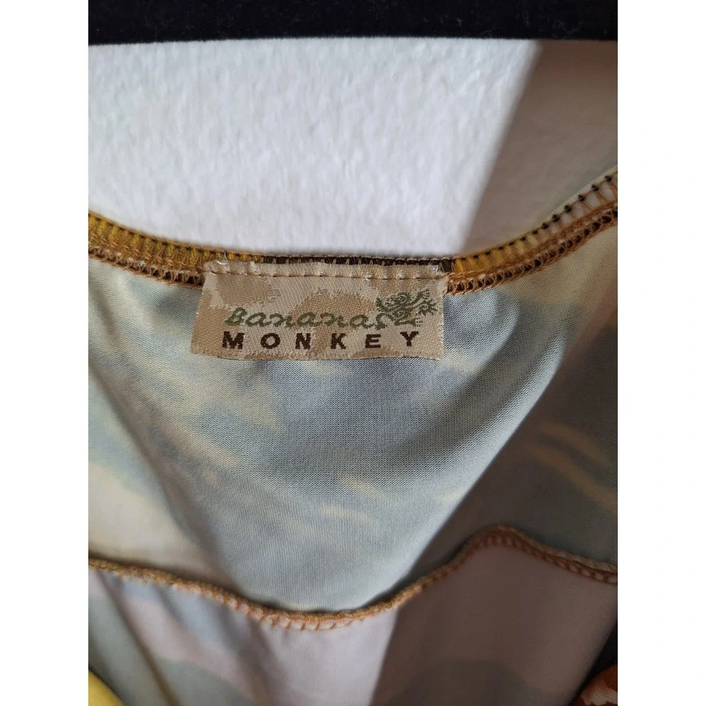 RARE Bananas Monkey Y2K Airbrush Abstract Dress – Sunset Orange & Black Size M‎